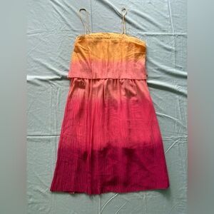 Leith Ombre Coral Chiffon Midi Dress XXL | Tiered Pleated Shift Style